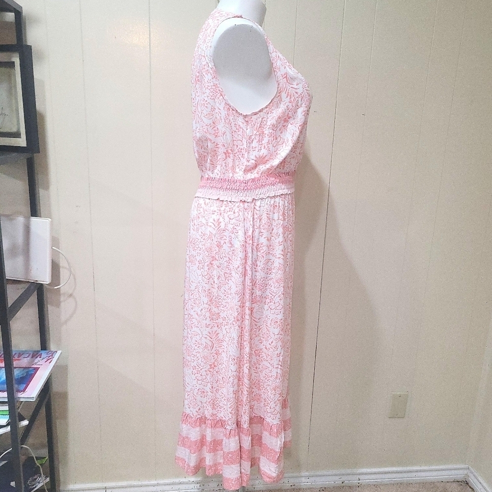 C&C California Soft Floral Midi Sundress – Pink & White Lightweight Summer Dress - Picture 6 of 10